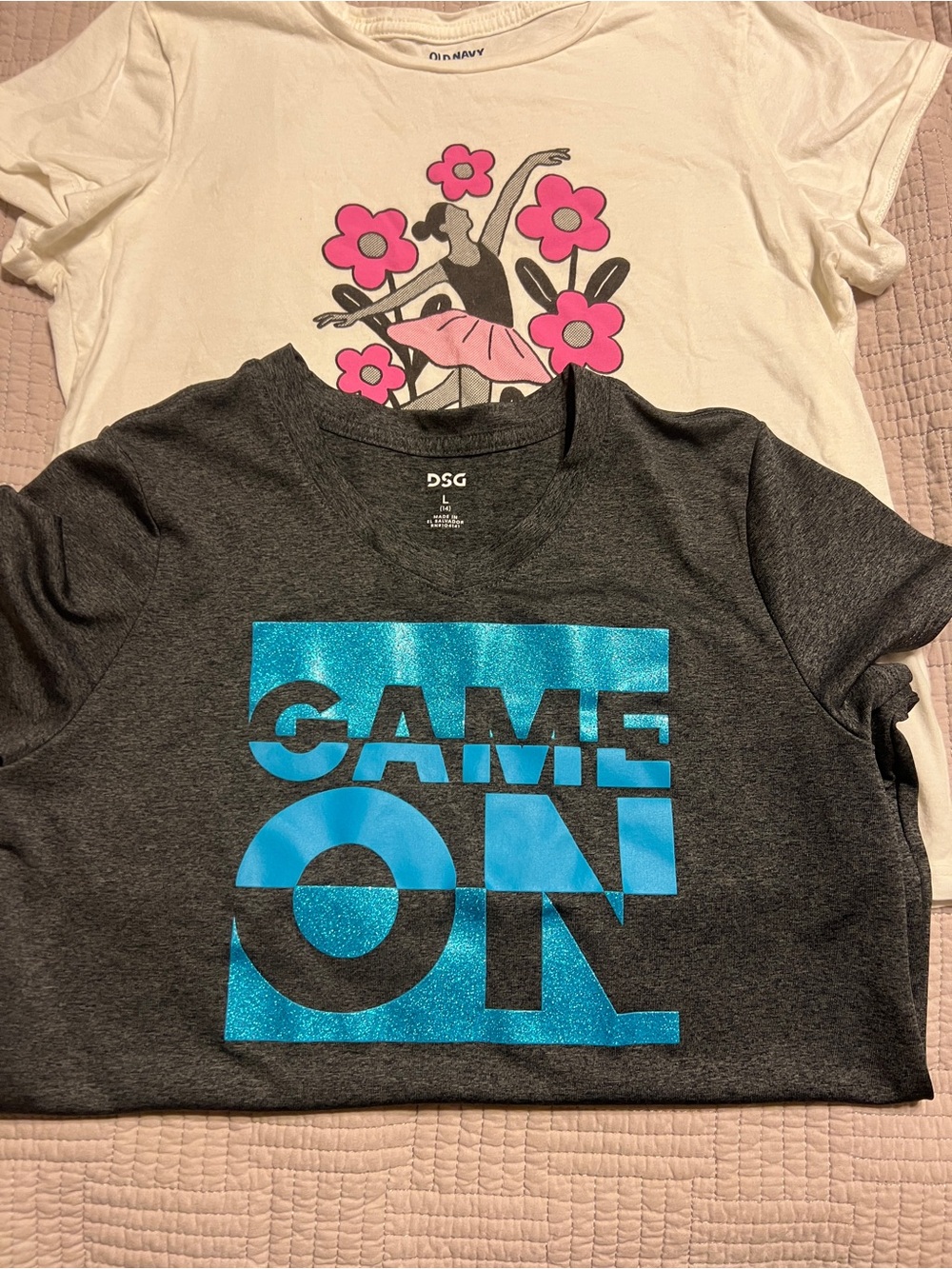 2 XL girls tee shirts DSG Game On Tee in Blue and Gray & Old navy dance tee